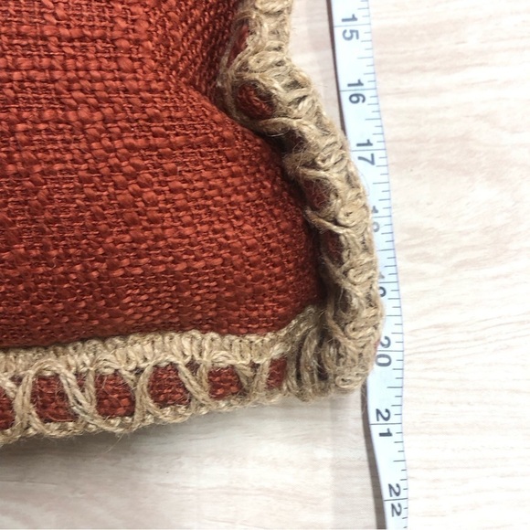 Pier 1 Red Tan Trim Burlap Throw Pillow 20 x 20 - Picture 6 of 6